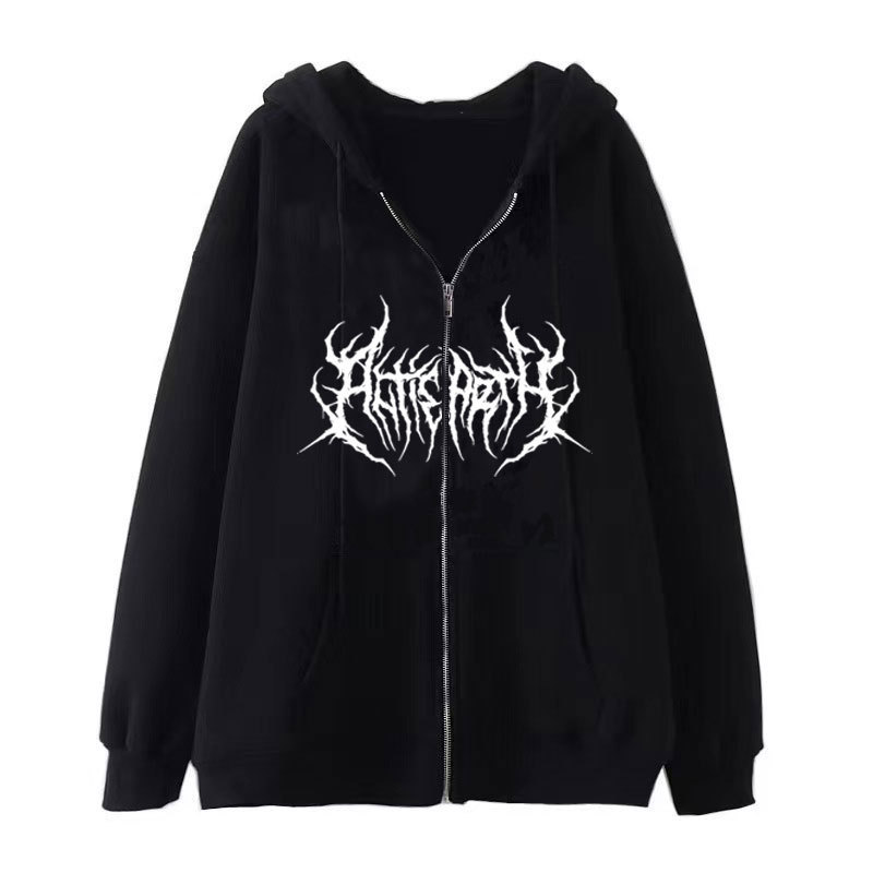 European and American dark style sweatshirt men's and women's hoodie Gothic couple Y2Y Harajuku large size zipper sweater