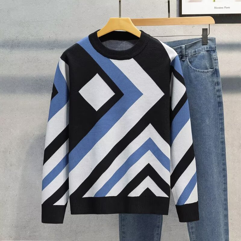 2025 Autumn and Winter New Fashion Round-Neck Geometric Pattern Sweater, Stylish and Versatile, Slimming and Age-Reducing Short Knit Top 2025 Autumn and Winter New Fashion Round-Neck Geometric Pattern Sweater, Stylish and Versatile, Slimming and Age-Reducing Short Knit Top