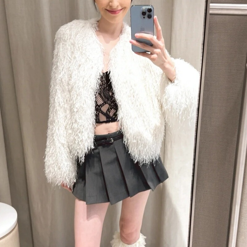 Foreign trade cross-border 2024 autumn and winter ZA series temperament artificial fur effect fur jacket coat 8551965