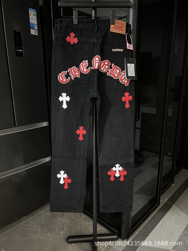 25 正しいバージョン CH クロウクロスレザー刺繍ウォッシュジーンズカップルルーズデニム卸売ドロップシッピング|undefined