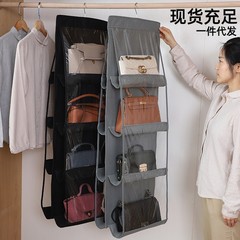 バッグ収納掛け袋透明両面吊り式布芸収納袋壁掛け式防塵収納棚掛け袋