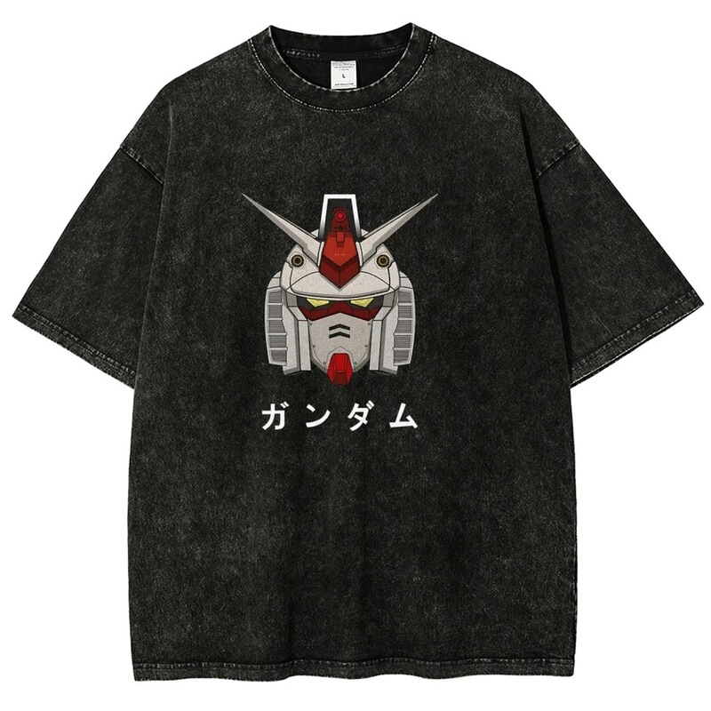 Gundam Rx-78-2 T-Shirt Men's Retro Acid-Washed Mecha Streetwear Oversized Vintage Mobile Suit Japan