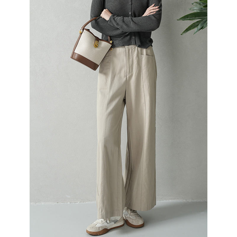 Yun Chang Tencel Cotton High-Waisted Wide-Leg Pants Spring New Style Cropped Pants Light Coffee Color Women's Casual Pants in Stock Wholesale