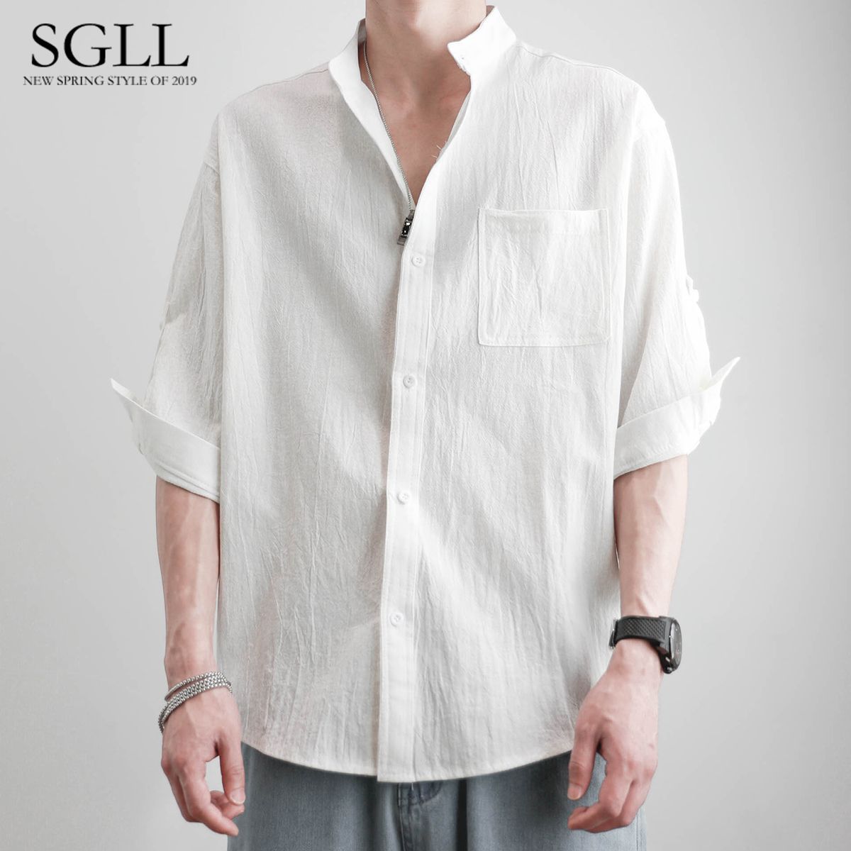 Camisa de lino Camisa de manga corta para hombre Chaqueta casual de algodón y lino de verano para hombre de estilo chino para hombre Chaqueta de media manga