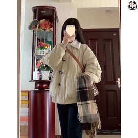 美式复古羊羔毛绒外套女秋冬季新款韩版宽松加绒加厚夹克棉衣棉服