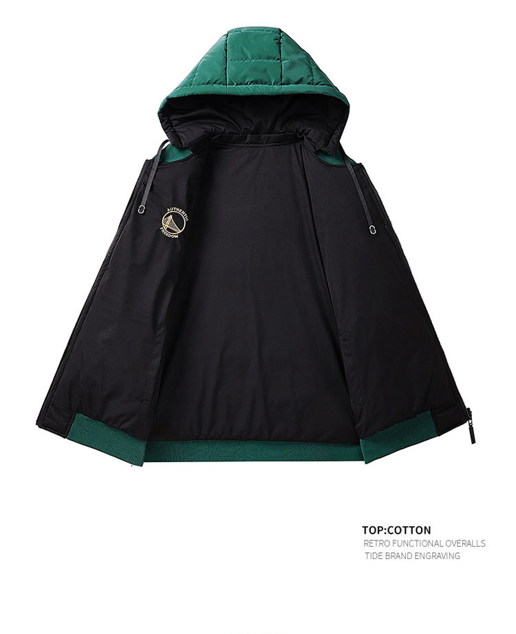 Gepolsterte Herrenjacke mit Stickerei in Kontrastfarben, abnehmbarer, lockerer Mütze, beidseitig tragbar, dick gefüttert, mit Kapuze_voghion.com