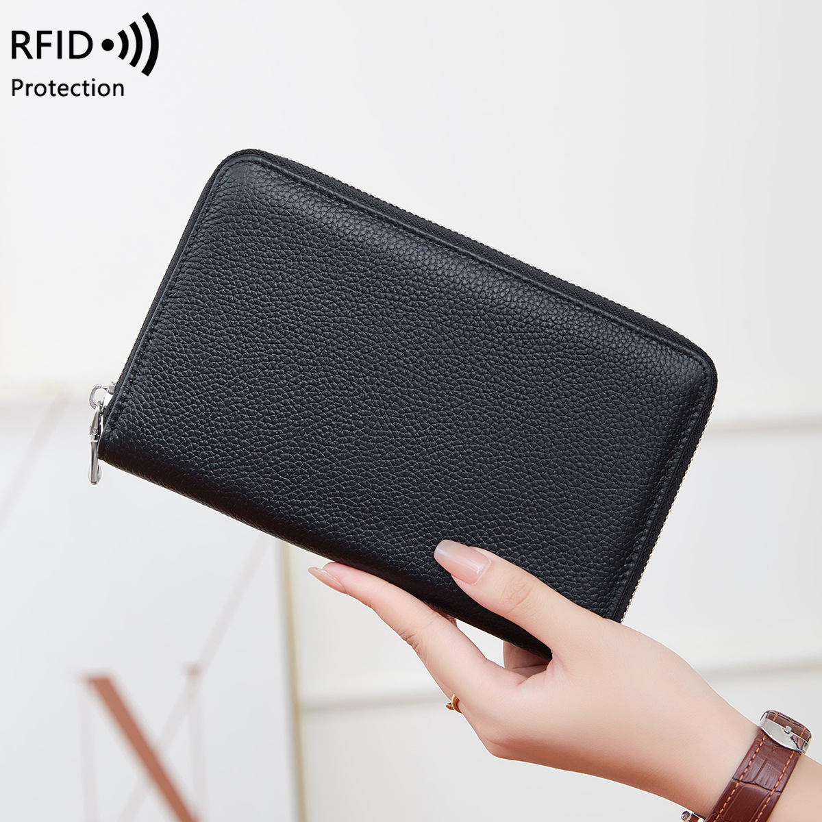Gepäck & Taschen Oberschicht Rindsleder RFID Reisepasstasche Reißverschluss lange Passbuchtasche multifunktionale Dokumententasche große Kapazität echtes Leder Clutch_voghion.com