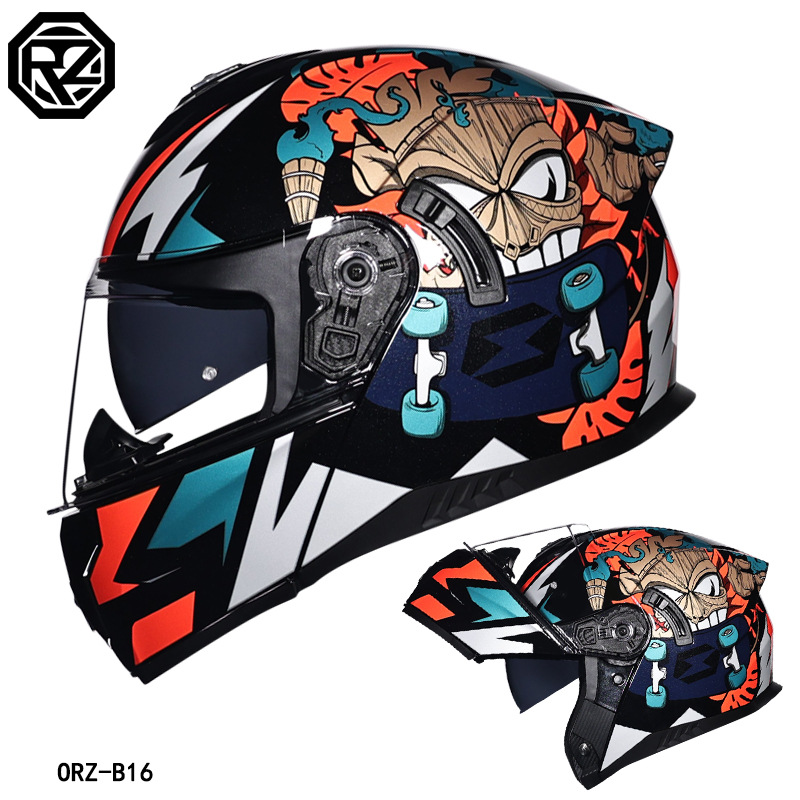 Orz Helmet Face Shield Men and Women Motorcycle Winter Half Full Helmet Personality Cool Street Bike with Bluetooth All Seasons Universal