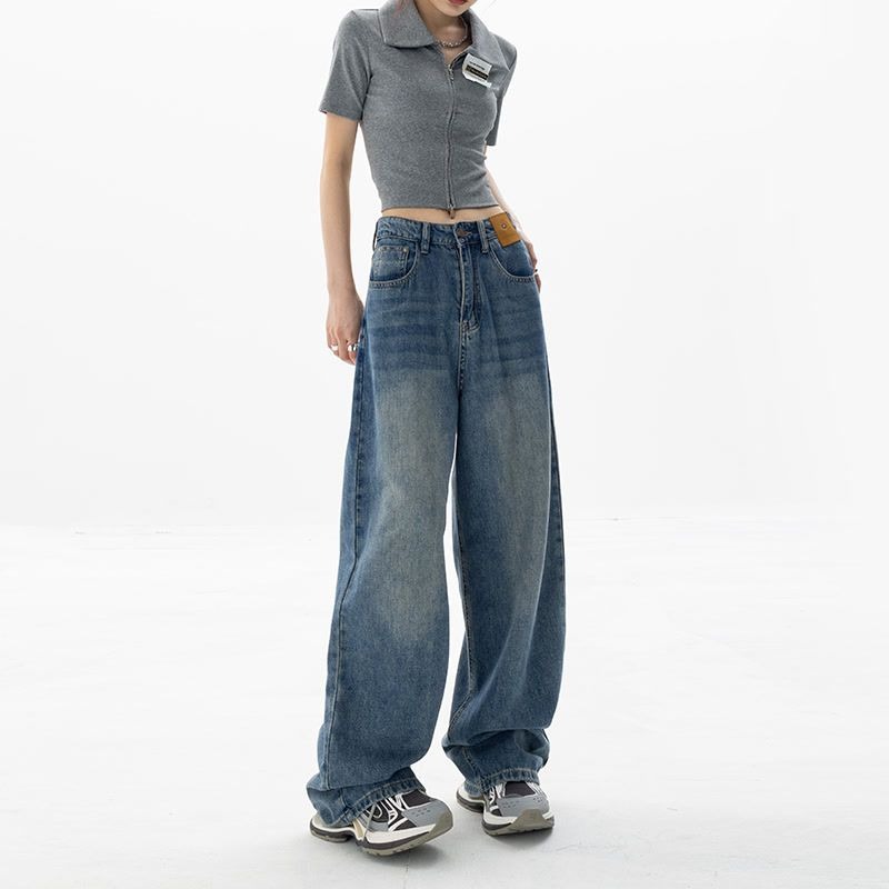 블루 하이웨이스트 스트레이트 루즈핏 여성 청바지 2026년 봄 여름 신상 슬림핏 블랙 와이드 레그 롱 팬츠