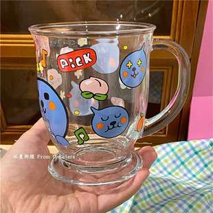 Peach Queer Glass Large Capacity Beer Cup Korean Juice Cup Coffee Cup Breakfast Cup Handle Cup