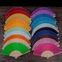 瑕疵品21CM多色纯色婚礼布扇竹制丝绸布面素面中国风装饰扇