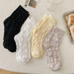 Light-colored styles are here—cute heart-patterned mid-calf socks for women, perfect as versatile spring/summer essentials!