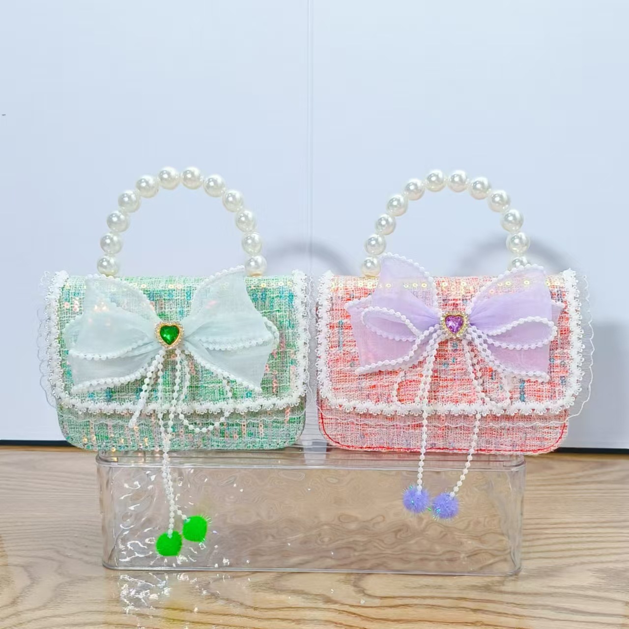 Bolso de arco princesa bolso de perlas bolso de mano cadena bolso de niños pequeño viento fragante bolso de hombro para chicas regalos