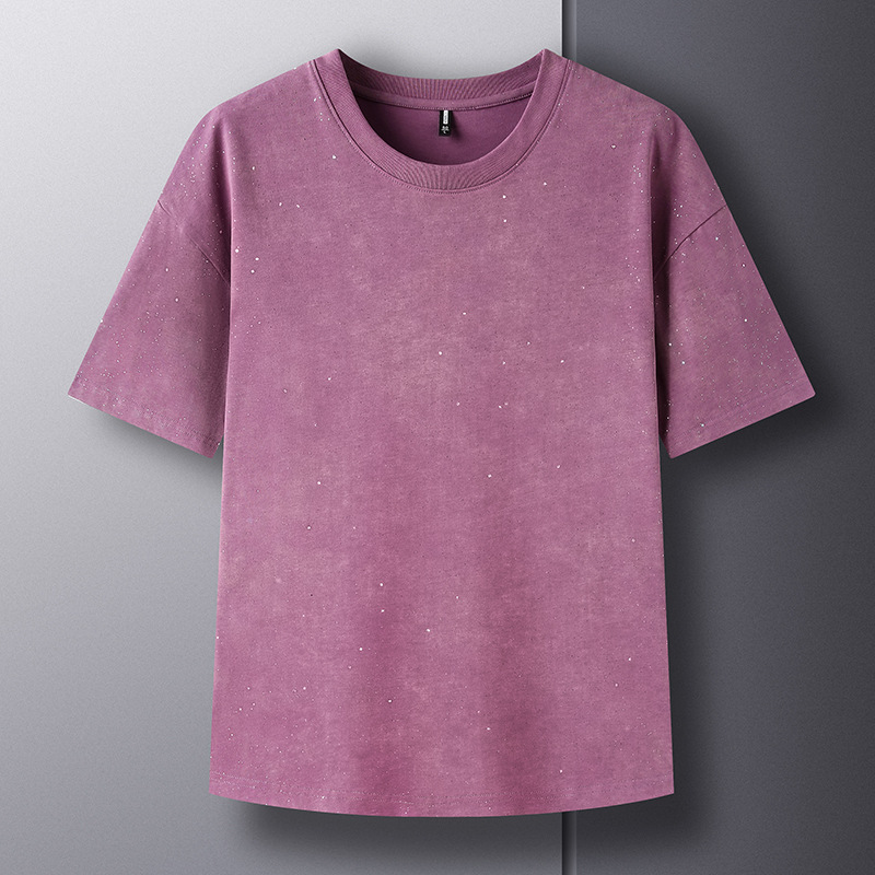 Men's quality solid color fashionable T-shirt with a round collar…