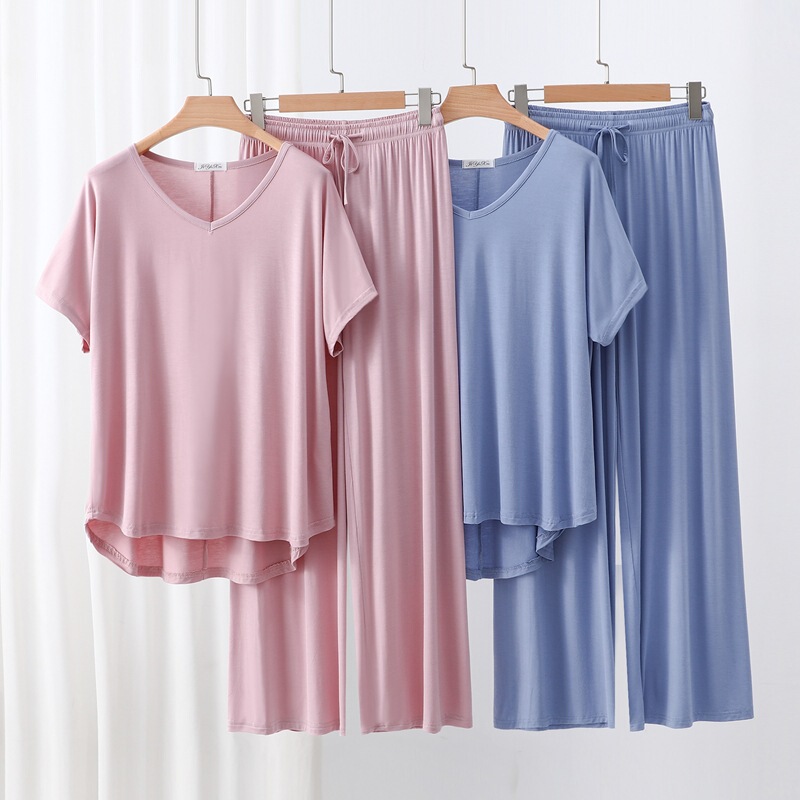 Women's Summer Modal Short-Sleeved Wide-Leg Pants Home Wear Summer Thin Fashion Casual Suit Pajamas Women's Summer Modal Short-Sleeved Wide-Leg Pants Home Wear Summer Thin Fashion Casual Suit Pajamas