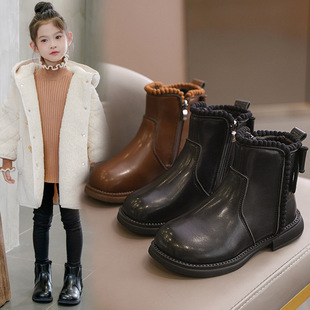 Children's Single Boots, Girls' Boots, Autumn and Winter 2025 New Fashion Korean Princess Boots, Medium and Large Kidsren's Girls' Leather Short Boots