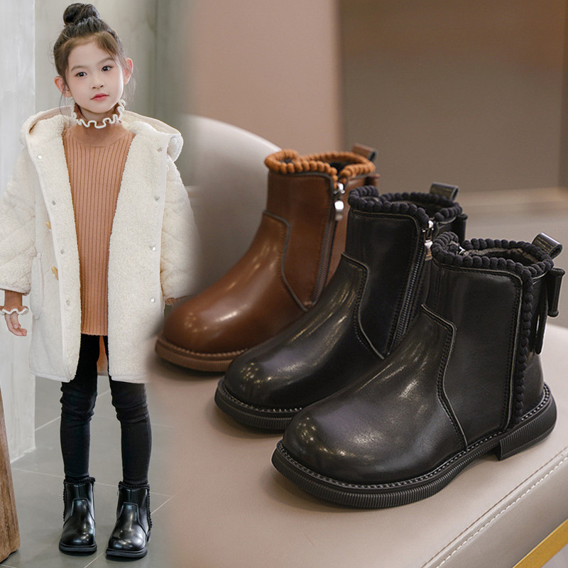 兒童單靴女童靴子秋冬季2024新款時尚韓版公主靴中大童女孩皮短靴