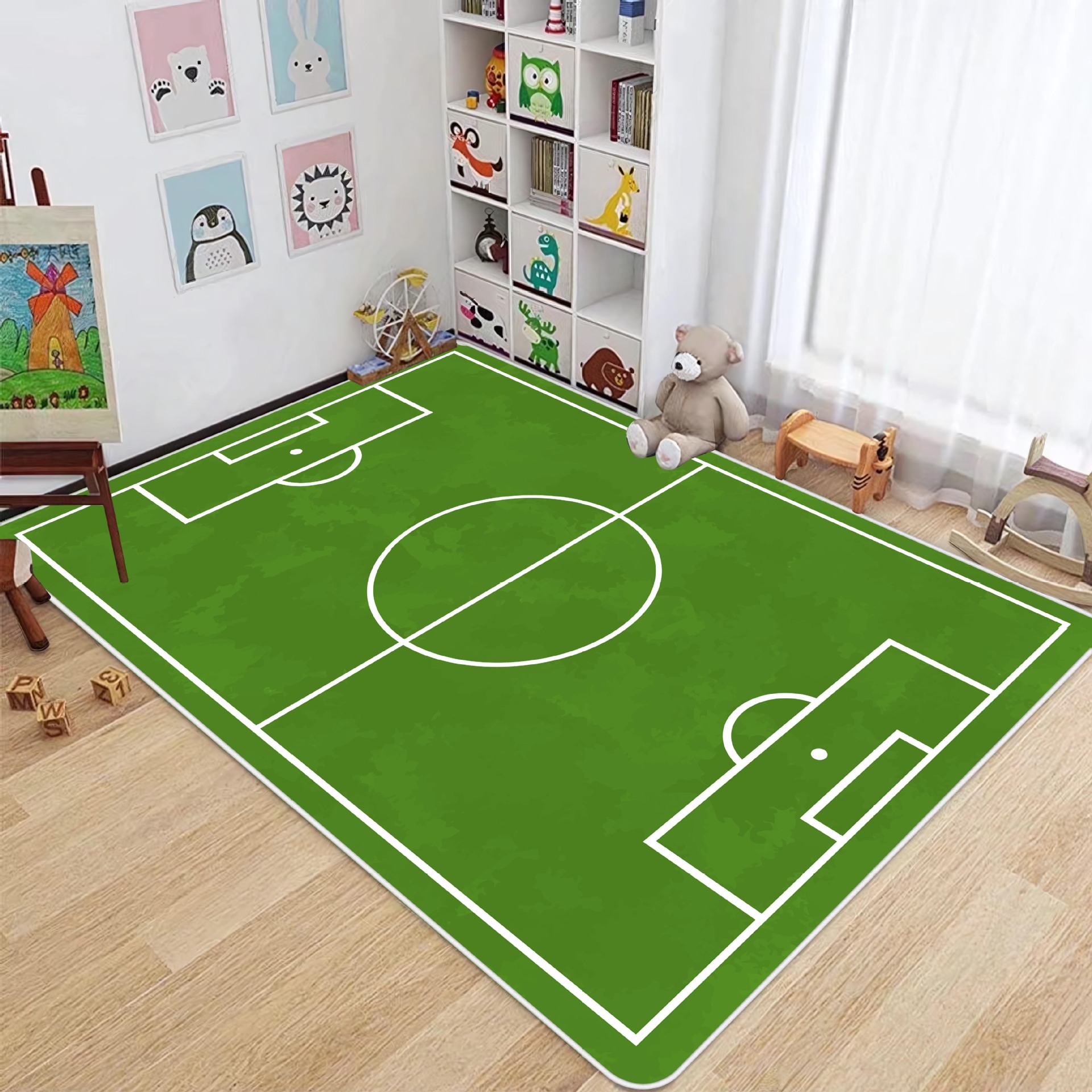 Alfombrilla de entrenamiento de fútbol interior verde simple para el hogar, resistente a la suciedad y fácil de cuidar, alfombrilla de terciopelo de cristal antideslizante, alfombrilla resistente al desgaste