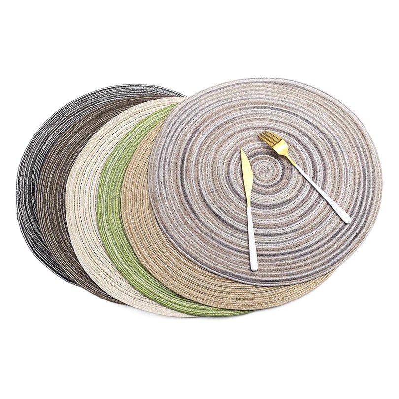 Nordic ronda placemat hilo de algodón Western placemat algodón tejido placemat antideslizante estera de aislamiento posavasos tazón estera
