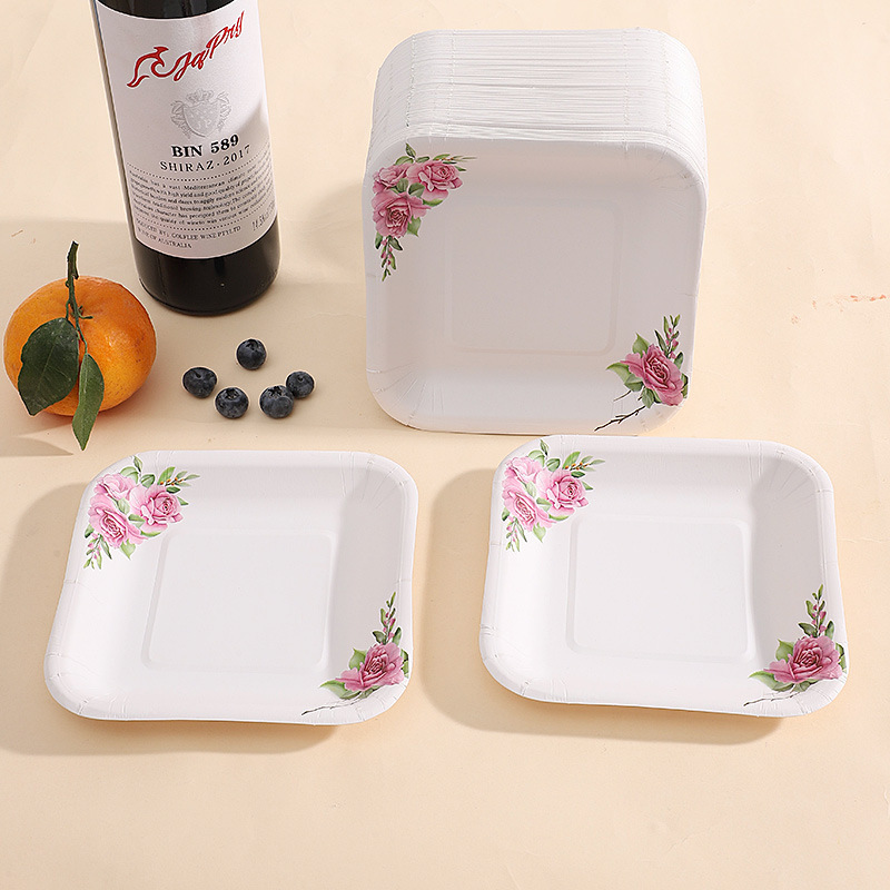 Plato desechable de hueso de 6 pulgadas de mesa de comedor casera, plato de papel de fiesta al por mayor, espesación desechable de hueso