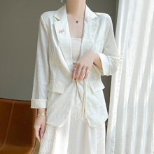 新中式国风丝滑缎面小西服2025年春夏新款提花带兜设计感外套上衣