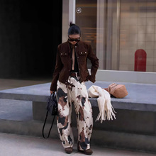 梵思羽奶牛裤个性街头小众ins潮宽松阔腿牛仔裤长裤弯刀裤男女