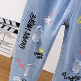 Осенние джинсы, детские штаны для отдыха, детская одежда, подходит для подростков, в западном стиле