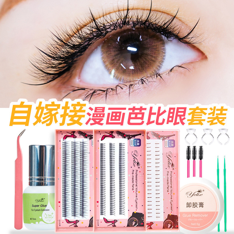 Fábrica auto-injerto caricatura Barbie ojos injerto set pestañas plantación segmentación de un solo racimo de flores de hadas al por mayor