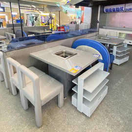 商用无烟方形火锅桌烤肉桌串串店专用石英石大理石电磁炉一体餐桌