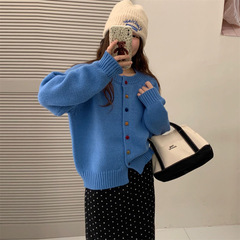 韓国系の怠惰な風の柔らかいモチモチのセーターの女性のコートの春の新型の高級感の丸首の肩の袖のニットのカーディガンの婦人服