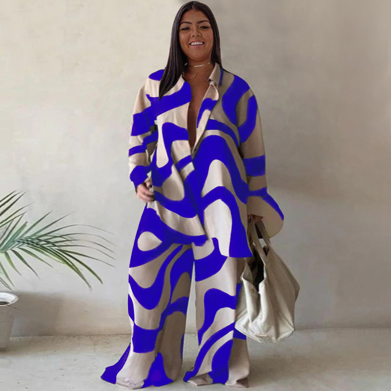 Daily Women's Elegant Printing Spandex Polyester Printing distressed rib-knit dress Plus Size Two-piece Sets display picture 12