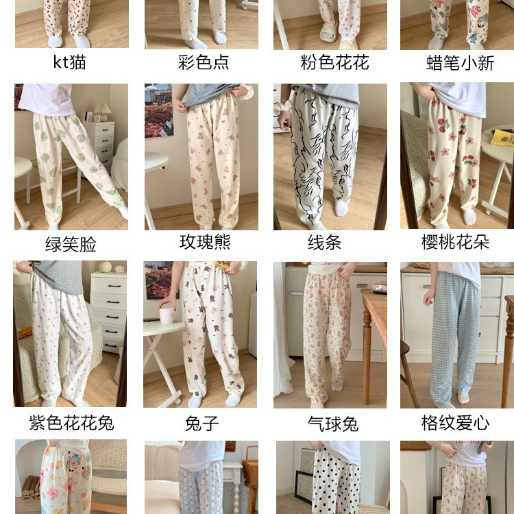 2024 pijamas de verano nuevos hilos de espuma de espuma delgados pantalones anti-mosquitos pantalones de dibujos animados dulces pantalones caseros al por mayor