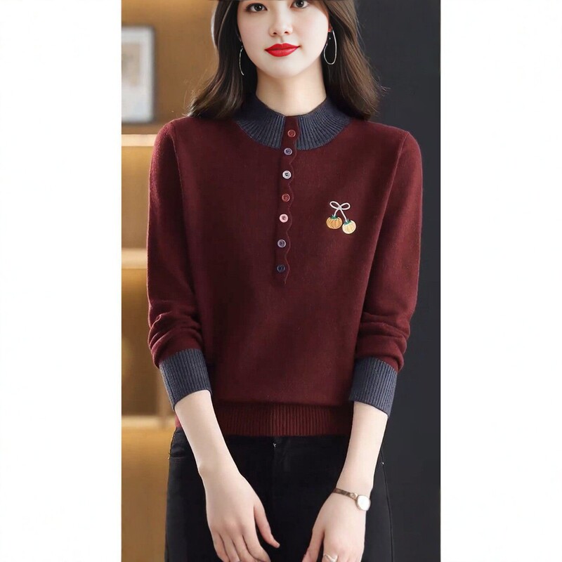 Half-high collar color-blocked sweater for women, new autumn and winter pullover, loose and stylish knitted base shirt, versatile and age-reducing top Half-high collar color-blocked sweater for women, new autumn and winter pullover, loose and stylish knitted base shirt, versatile and age-reducing top