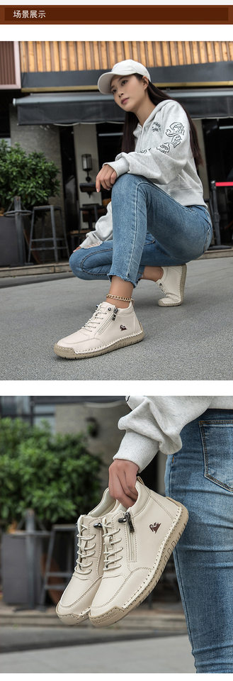 Giày lười nữ đế bệt mũi tròn may tay, da vi sợi mềm, kiểu dáng tối giản — A805 kaki, A805 màu hồng, A805 màu trắng, A805 màu vàng chi tiết 10