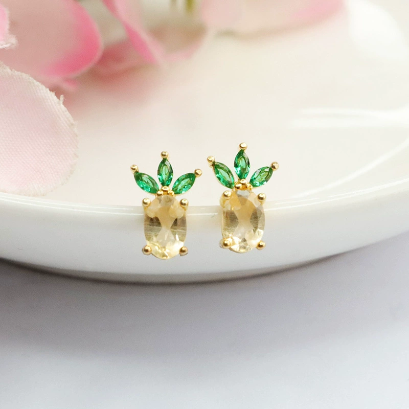 [Персонаж] Natural Citrine Pineapple Earrings S925 Silver Needle Colorful Earrings Jewelry Wholesale Shipping S3110304