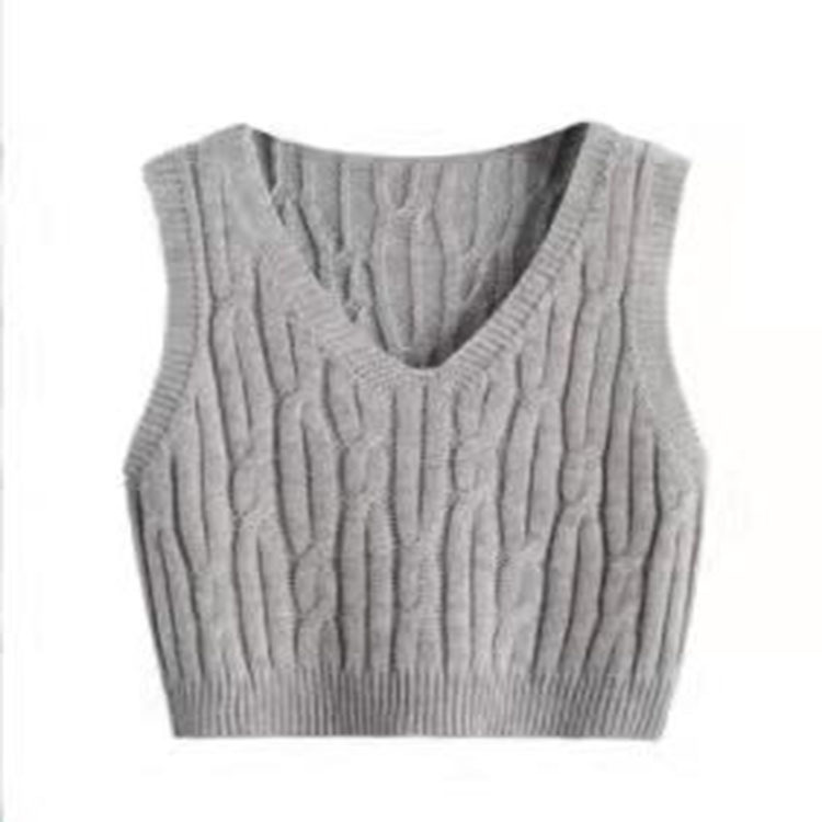 Twist Chaleco con cuello en V chaleco suéter 2022 nuevas mujeres de estilo coreano sin mangas suelto corto exterior superior
