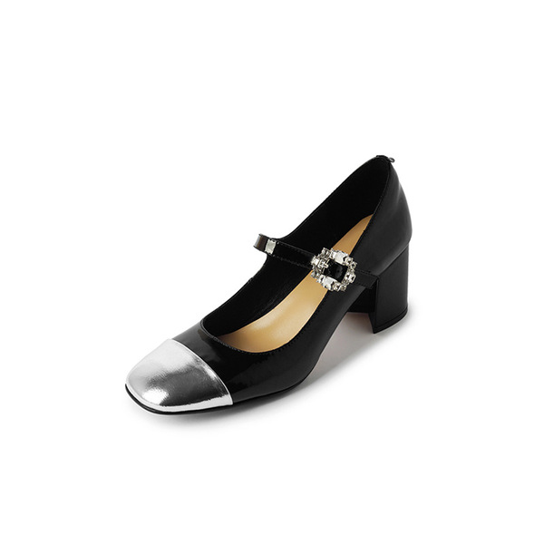 Elegant universal two-tone Mary Jane shoes with rhinestones heels…