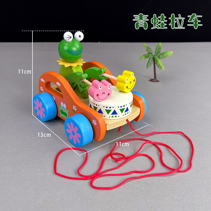 木のおもちゃのケーブル車の卸売りの子供の早教の益智のおもちゃの漫画の動物はドラムを引いてケーブル車を牽引します。|undefined