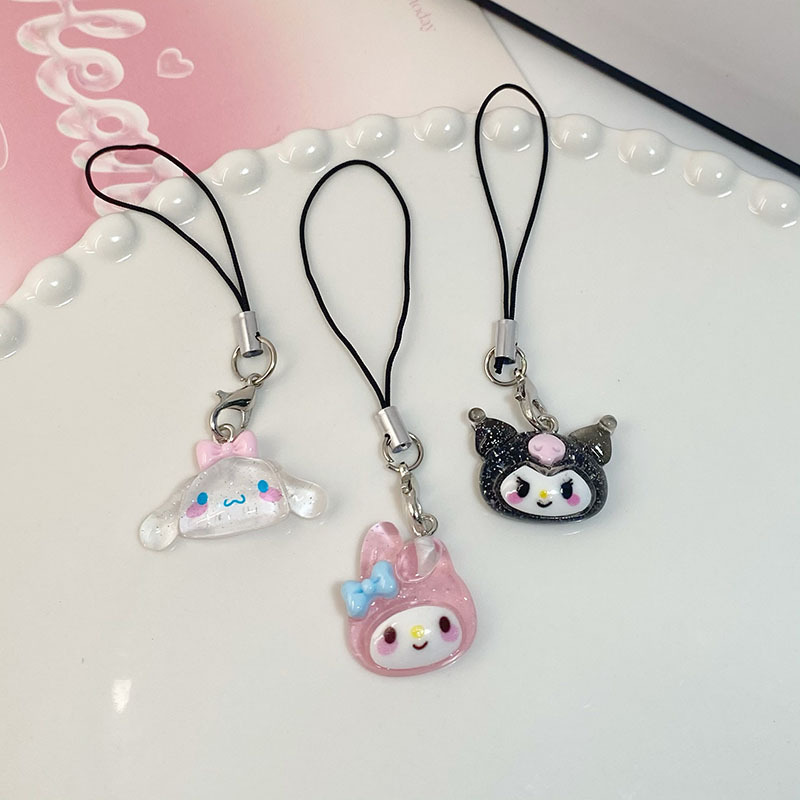 Lindo flash fino Sanrio Cadena de teléfono móvil Pacha perro Yugui perro ins chica corazón U bolsa de disco colgante Cordón de teléfono móvil