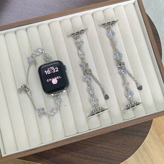 适用于苹果S10手表带applewatch9锆石钻表链iwatch8765代SE表链女