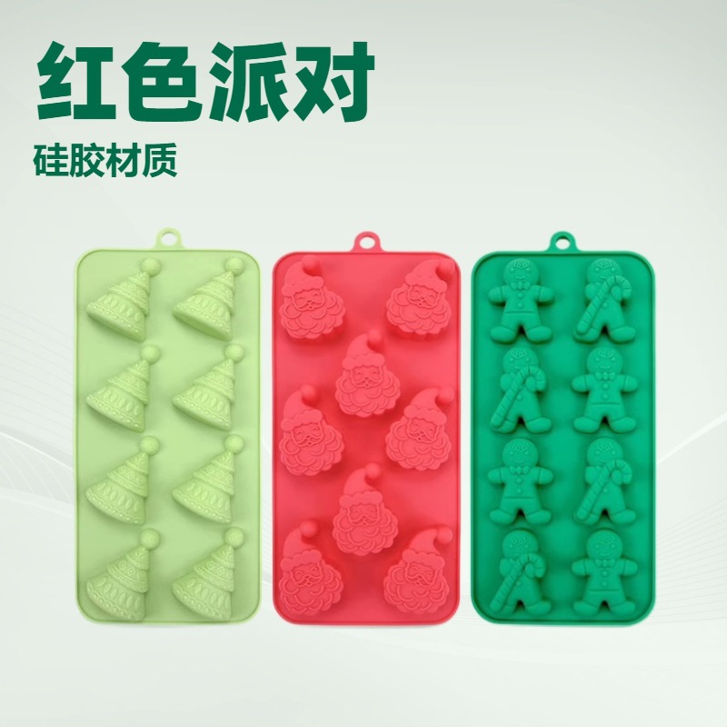 Nuevos productos transfronterizos Papá Noel árbol de Navidad galletas hombre chocolate molde de silicona 6 un molde en stock