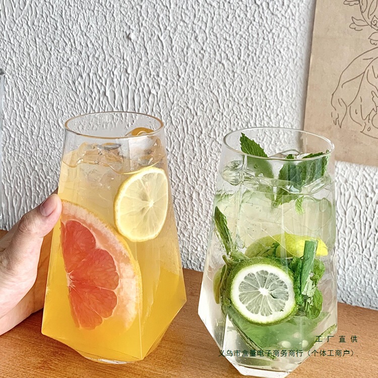ins风菱角玻璃杯 网红餐厅水果茶杯苏打气泡水杯冷饮料杯喝水杯子|undefined