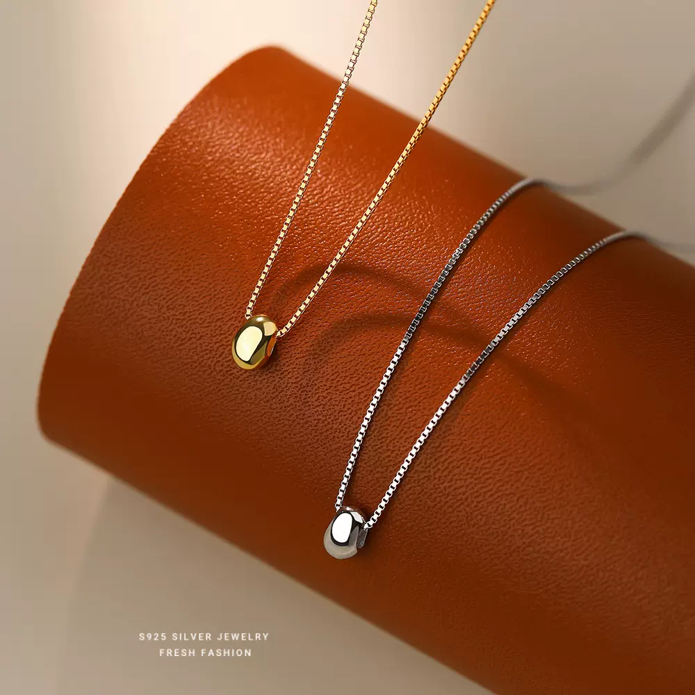 相思豆项链女s925纯银小众极简ins风几何小银豆锁骨链百搭首饰