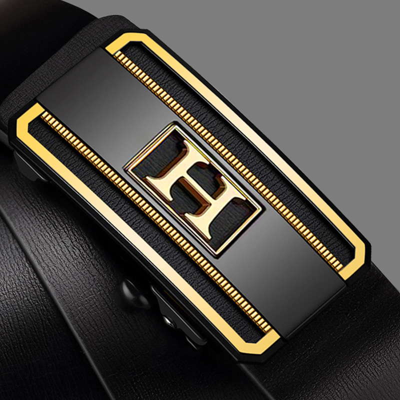 Transfronterizo Amazon Cinturón Hombres mejorado hebilla automática de dos capas Cinturón de piel de vaca de moda todo partido clásico pantalones cinturón hombres