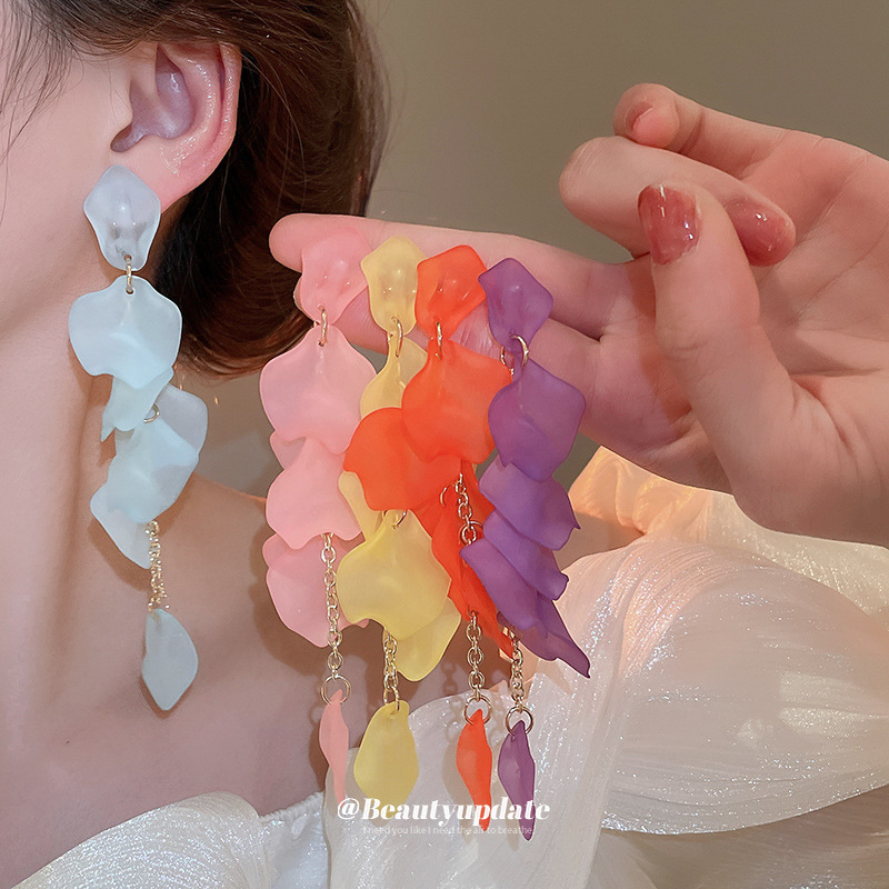 Pendientes de borla de flor de acrílico con aguja de plata Pendientes de temperamento fresco pequeño transfronterizo Pendientes de moda de alta gama Mujeres