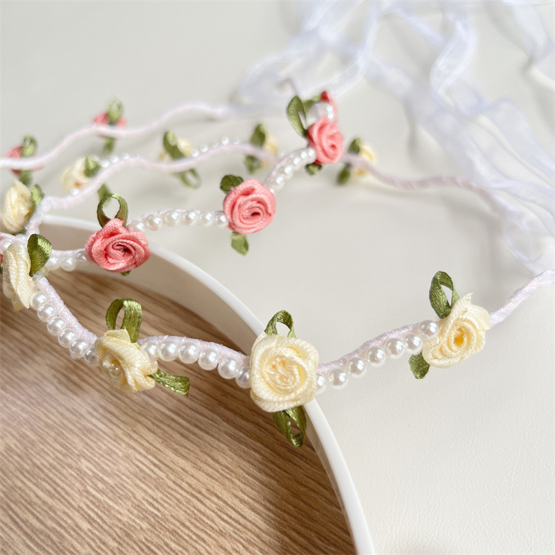 Kid's Romantic Rose Flower Cloth Pearl Hair Band display picture 3