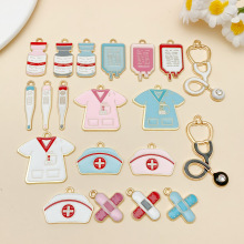滴油卡通医疗粉/蓝色十字护士帽衣服工具吊坠DIY个性手链饰品配件