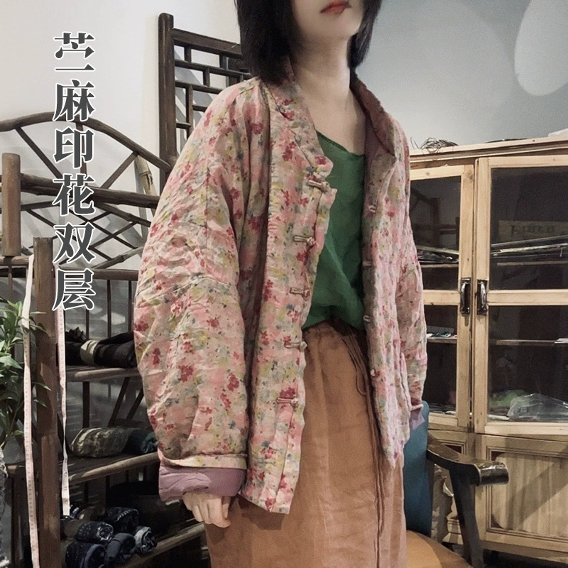 Кардиган из тонкого хлопка с принтом из рами, двойной слой, ручная работа, на пуговицах, Zen, натуральное искусство, ручная работа, 24/10 SN98