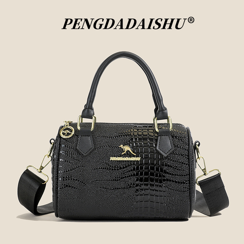 New Fashion Pillow Bag, Light Luxury Texture, Crocodile Pattern Cylindrical Bag, Women's Handbag, Multifunctional Shoulder Crossbody Bag