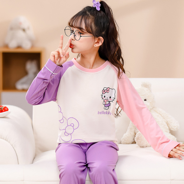 Pijamas infantiles para niños niñas primavera y otoño algodón de punto lindo dibujo animado manga larga set padres e hijos ropa doméstica para niños